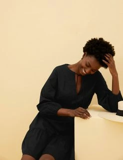 Hot Sale 🎁 M&S Collection Women Pure Cotton Pintuck Mini Swing 👗 Dress 👍 -Women's Holiday Shop Sales SD 01 T52 3635 Y0 X EC 2