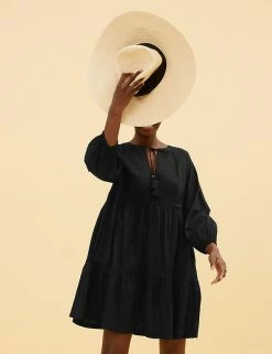 Hot Sale 🎁 M&S Collection Women Pure Cotton Pintuck Mini Swing 👗 Dress 👍 -Women's Holiday Shop Sales SD 01 T52 3635 Y0 X EC 4