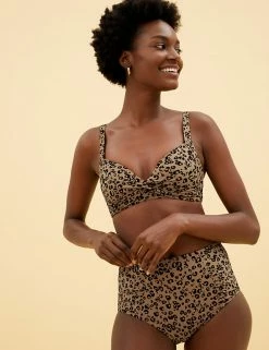 Outlet 🔔 M&S Collection Tops Animal Print Plunge 👙 Bikini Top ✨