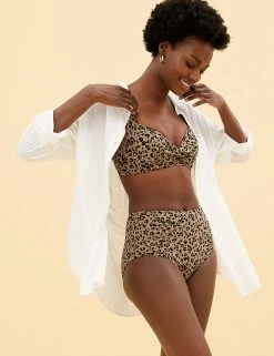 Outlet 🔔 M&S Collection Tops Animal Print Plunge 👙 Bikini Top ✨ -Women's Holiday Shop Sales SD 01 T52 3666B N4 X EC 3