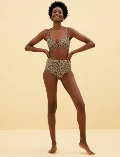 Outlet 🔔 M&S Collection Tops Animal Print Plunge 👙 Bikini Top ✨ -Women's Holiday Shop Sales SD 01 T52 3666B N4 X EC 4