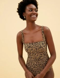 Discount ⭐ M&S Collection 🩱 Swimsuits Tummy Control Animal Print Padded 🩱 Swimsuit 🎉 -Women's Holiday Shop Sales SD 01 T52 3666 N4 X EC 1