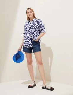 Deals 🎉 M&S Collection 👕 Shirts & Blouses Pure Linen Printed Oversized 👕 Shirt ✨ -Women's Holiday Shop Sales SD 01 T52 3864A E4 X EC 1