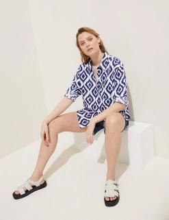 Deals 🎉 M&S Collection 👕 Shirts & Blouses Pure Linen Printed Oversized 👕 Shirt ✨ -Women's Holiday Shop Sales SD 01 T52 3864A E4 X EC 2