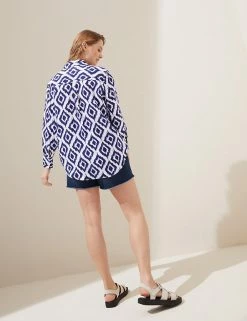 Deals 🎉 M&S Collection 👕 Shirts & Blouses Pure Linen Printed Oversized 👕 Shirt ✨ -Women's Holiday Shop Sales SD 01 T52 3864A E4 X EC 3
