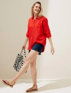 Coupon 🎁 M&S Collection 👚 Shirts & Blouses Pure Linen Oversized 👚 Shirt 🥰 -Women's Holiday Shop Sales SD 01 T52 3864 B0 X EC 2