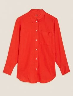 Coupon 🎁 M&S Collection 👚 Shirts & Blouses Pure Linen Oversized 👚 Shirt 🥰 -Women's Holiday Shop Sales SD 01 T52 3864 B0 X EC 90