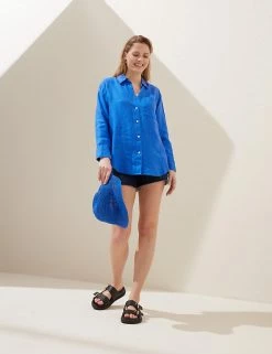 Coupon 🎁 M&S Collection 👚 Shirts & Blouses Pure Linen Oversized 👚 Shirt 🥰 -Women's Holiday Shop Sales SD 01 T52 3864 RA X EC 2