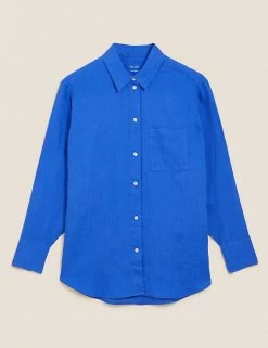 Coupon 🎁 M&S Collection 👚 Shirts & Blouses Pure Linen Oversized 👚 Shirt 🥰 -Women's Holiday Shop Sales SD 01 T52 3864 RA X EC 90
