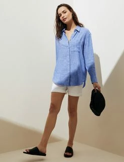 Coupon 🎁 M&S Collection 👚 Shirts & Blouses Pure Linen Oversized 👚 Shirt 🥰 -Women's Holiday Shop Sales SD 01 T52 3864 SA X EC 1