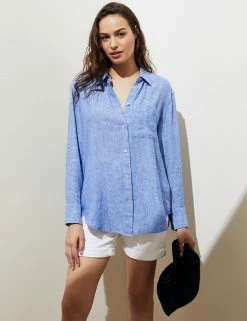 Coupon 🎁 M&S Collection 👚 Shirts & Blouses Pure Linen Oversized 👚 Shirt 🥰 -Women's Holiday Shop Sales SD 01 T52 3864 SA X EC 4