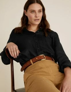 Coupon 🎁 M&S Collection 👚 Shirts & Blouses Pure Linen Oversized 👚 Shirt 🥰 -Women's Holiday Shop Sales SD 01 T52 3864 Y0 X EC 1