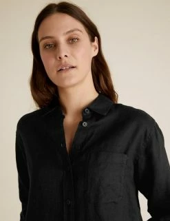 Coupon 🎁 M&S Collection 👚 Shirts & Blouses Pure Linen Oversized 👚 Shirt 🥰 -Women's Holiday Shop Sales SD 01 T52 3864 Y0 X EC 2