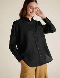 Coupon 🎁 M&S Collection 👚 Shirts & Blouses Pure Linen Oversized 👚 Shirt 🥰 -Women's Holiday Shop Sales SD 01 T52 3864 Y0 X EC 4