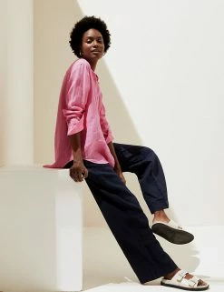 Discount 🤩 M&S Collection 👕 Shirts & Blouses Pure Linen Oversized 👕 Shirt 🔥 -Women's Holiday Shop Sales SD 01 T52 3865R A4 X EC 0