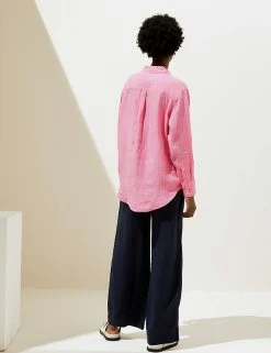 Discount 🤩 M&S Collection 👕 Shirts & Blouses Pure Linen Oversized 👕 Shirt 🔥 -Women's Holiday Shop Sales SD 01 T52 3865R A4 X EC 1