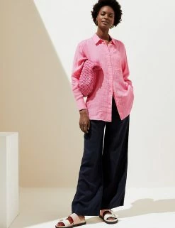 Discount 🤩 M&S Collection 👕 Shirts & Blouses Pure Linen Oversized 👕 Shirt 🔥 -Women's Holiday Shop Sales SD 01 T52 3865R A4 X EC 2