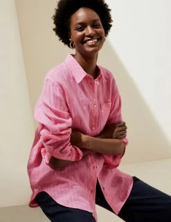 Discount 🤩 M&S Collection 👕 Shirts & Blouses Pure Linen Oversized 👕 Shirt 🔥 -Women's Holiday Shop Sales SD 01 T52 3865R A4 X EC 3