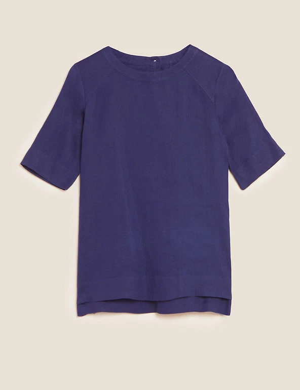 Discount ✨ M&S Collection Tops Pure Linen Round Neck Short Sleeve Top ⌛ 7 Discount ✨ M&S Collection Tops Pure Linen Round Neck Short Sleeve Top ⌛ - Image 7