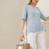 Best deal 😉 M&S Collection 👕 Shirts & Blouses Pure Linen Round Neck Short Sleeve Top 🌟