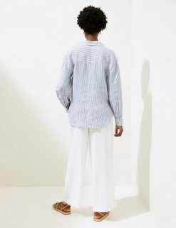 Cheap 🌟 M&S Collection 👕 Shirts & Blouses Pure Linen Striped Long Sleeve Blouse 🎁 -Women's Holiday Shop Sales SD 01 T52 3920 DI X EC 3