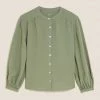 Buy 😉 M&S Collection 👕 Shirts & Blouses Linen Blend Collarless Long Sleeve Blouse 🧨