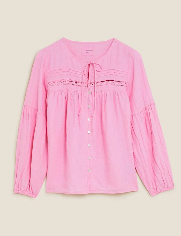 Deals ๐งจ M&S Collection ๐ Shirts & Blouses Pure Linen Tie Neck 3/4 Sleeve Blouse โ 7 Deals ๐งจ M&S Collection ๐ Shirts & Blouses Pure Linen Tie Neck 3/4 Sleeve Blouse โ - Image 7