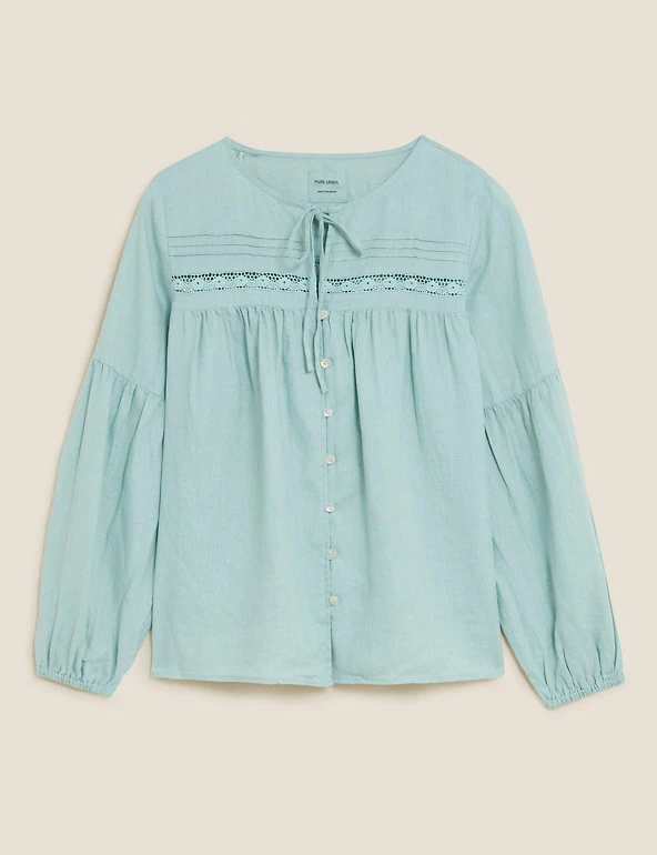 Deals ๐งจ M&S Collection ๐ Shirts & Blouses Pure Linen Tie Neck 3/4 Sleeve Blouse โ 2 Deals ๐งจ M&S Collection ๐ Shirts & Blouses Pure Linen Tie Neck 3/4 Sleeve Blouse โ - Image 2