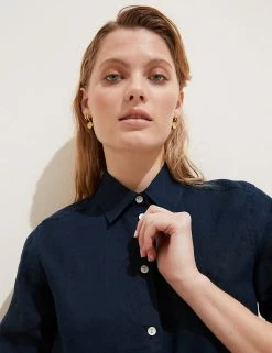 Deals 🔥 M&S Collection 👚 Shirts & Blouses Pure Linen Long Sleeve 👚 Shirt 🛒 -Women's Holiday Shop Sales SD 01 T52 3961 F0 X EC 0