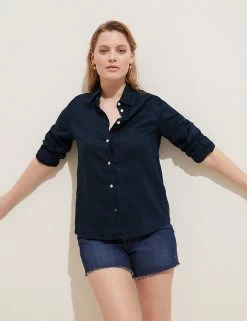 Deals 🔥 M&S Collection 👚 Shirts & Blouses Pure Linen Long Sleeve 👚 Shirt 🛒 -Women's Holiday Shop Sales SD 01 T52 3961 F0 X EC 2