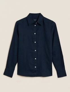 Deals 🔥 M&S Collection 👚 Shirts & Blouses Pure Linen Long Sleeve 👚 Shirt 🛒 -Women's Holiday Shop Sales SD 01 T52 3961 F0 X EC 90