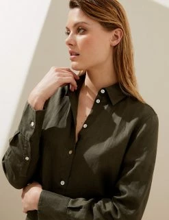 Deals 🔥 M&S Collection 👚 Shirts & Blouses Pure Linen Long Sleeve 👚 Shirt 🛒 -Women's Holiday Shop Sales SD 01 T52 3961 O5 X EC 0