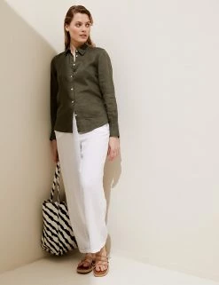 Deals 🔥 M&S Collection 👚 Shirts & Blouses Pure Linen Long Sleeve 👚 Shirt 🛒 -Women's Holiday Shop Sales SD 01 T52 3961 O5 X EC 1