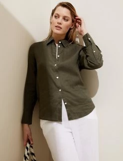 Deals 🔥 M&S Collection 👚 Shirts & Blouses Pure Linen Long Sleeve 👚 Shirt 🛒 -Women's Holiday Shop Sales SD 01 T52 3961 O5 X EC 2