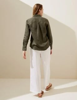 Deals 🔥 M&S Collection 👚 Shirts & Blouses Pure Linen Long Sleeve 👚 Shirt 🛒 -Women's Holiday Shop Sales SD 01 T52 3961 O5 X EC 3