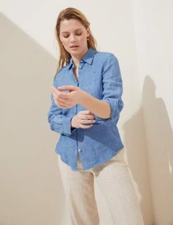 Deals 🔥 M&S Collection 👚 Shirts & Blouses Pure Linen Long Sleeve 👚 Shirt 🛒 -Women's Holiday Shop Sales SD 01 T52 3961 SA X EC 0