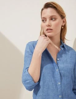 Deals 🔥 M&S Collection 👚 Shirts & Blouses Pure Linen Long Sleeve 👚 Shirt 🛒 -Women's Holiday Shop Sales SD 01 T52 3961 SA X EC 1