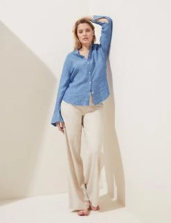 Deals 🔥 M&S Collection 👚 Shirts & Blouses Pure Linen Long Sleeve 👚 Shirt 🛒 -Women's Holiday Shop Sales SD 01 T52 3961 SA X EC 2