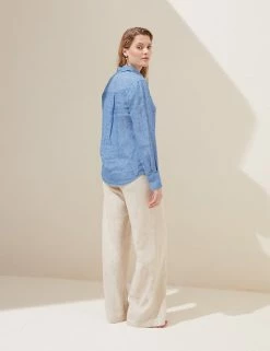 Deals 🔥 M&S Collection 👚 Shirts & Blouses Pure Linen Long Sleeve 👚 Shirt 🛒 -Women's Holiday Shop Sales SD 01 T52 3961 SA X EC 3