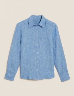 Deals 🔥 M&S Collection 👚 Shirts & Blouses Pure Linen Long Sleeve 👚 Shirt 🛒 -Women's Holiday Shop Sales SD 01 T52 3961 SA X EC 90