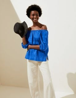 Top 10 😉 M&S Collection 👚 Shirts & Blouses Pure Linen Puff Sleeve Blouse 🔥 -Women's Holiday Shop Sales SD 01 T52 3980 RA X EC 0