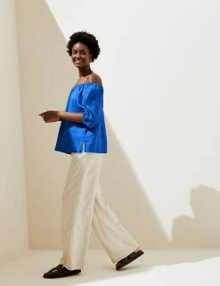 Top 10 😉 M&S Collection 👚 Shirts & Blouses Pure Linen Puff Sleeve Blouse 🔥 -Women's Holiday Shop Sales SD 01 T52 3980 RA X EC 1