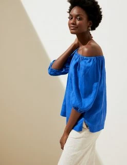 Top 10 😉 M&S Collection 👚 Shirts & Blouses Pure Linen Puff Sleeve Blouse 🔥 -Women's Holiday Shop Sales SD 01 T52 3980 RA X EC 2
