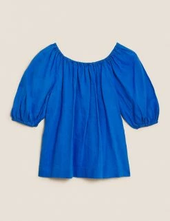 Top 10 😉 M&S Collection 👚 Shirts & Blouses Pure Linen Puff Sleeve Blouse 🔥 -Women's Holiday Shop Sales SD 01 T52 3980 RA X EC 90