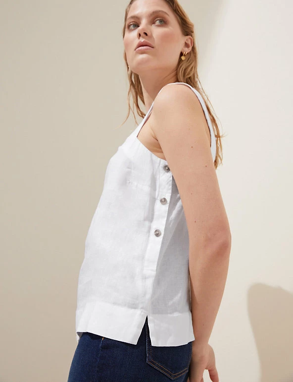 Buy 😀 M&S Collection Tops Pure Linen Square Neck Cami Top 🎉 3 Buy 😀 M&S Collection Tops Pure Linen Square Neck Cami Top 🎉 - Image 3