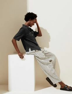 New 🎉 M&S Collection 👕 Shirts & Blouses Pure Linen Utility Short Sleeve 👕 Shirt 😀