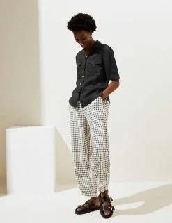 New 🎉 M&S Collection 👕 Shirts & Blouses Pure Linen Utility Short Sleeve 👕 Shirt 😀 -Women's Holiday Shop Sales SD 01 T52 3982 Y0 X EC 2