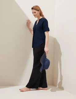 Cheap 🧨 M&S Collection 👚 Shirts & Blouses Pure Linen Short Sleeve Popover Blouse 🔥