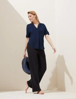 Cheap 🧨 M&S Collection 👚 Shirts & Blouses Pure Linen Short Sleeve Popover Blouse 🔥 -Women's Holiday Shop Sales SD 01 T52 3990 F0 X EC 3
