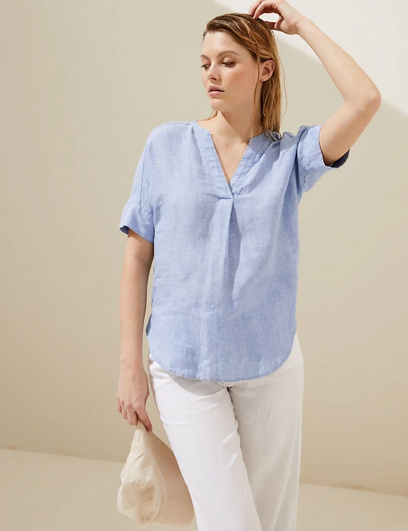 Coupon 🥰 M&S Collection 👚 Shirts & Blouses Pure Linen Short Sleeve Popover Blouse 💯 1 Coupon 🥰 M&S Collection 👚 Shirts & Blouses Pure Linen Short Sleeve Popover Blouse 💯